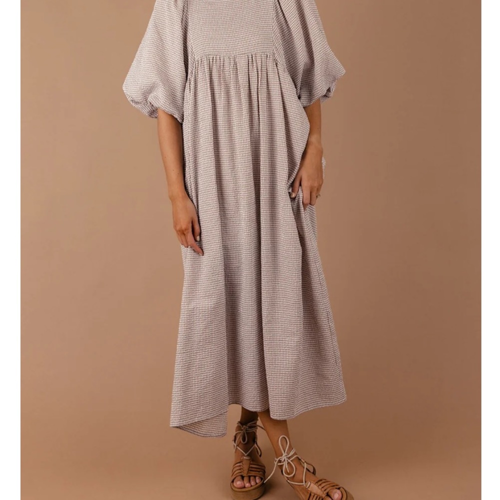 Roolee Gingham Puff Sleeve Dress with Pockets